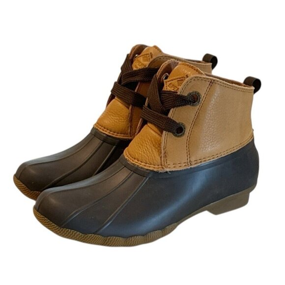 Sperry Top Sider Women's Tan Brown Saltwater Duck Rain Boot Leather Rubber Sz 8 - Picture 9 of 9